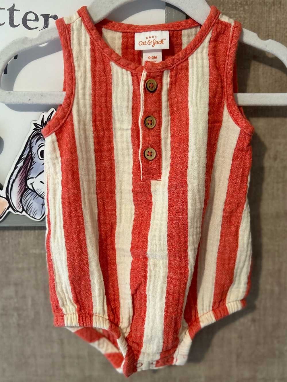 Cat & Jack Red and Cream Striped Sleeveless Baby Romper